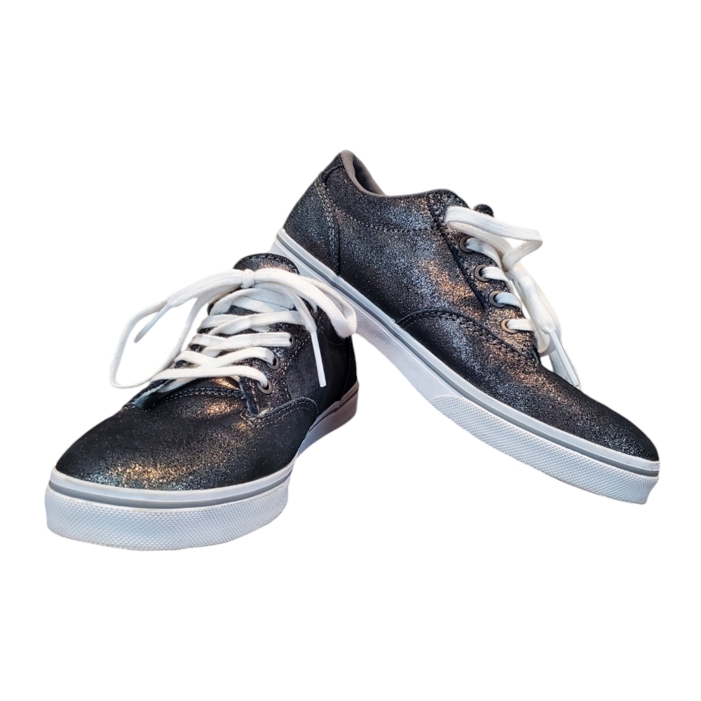 VANS Off The Wall Womens Sz 5.5 Metallic Gray Low Top Sneaker Shoe Lace Up